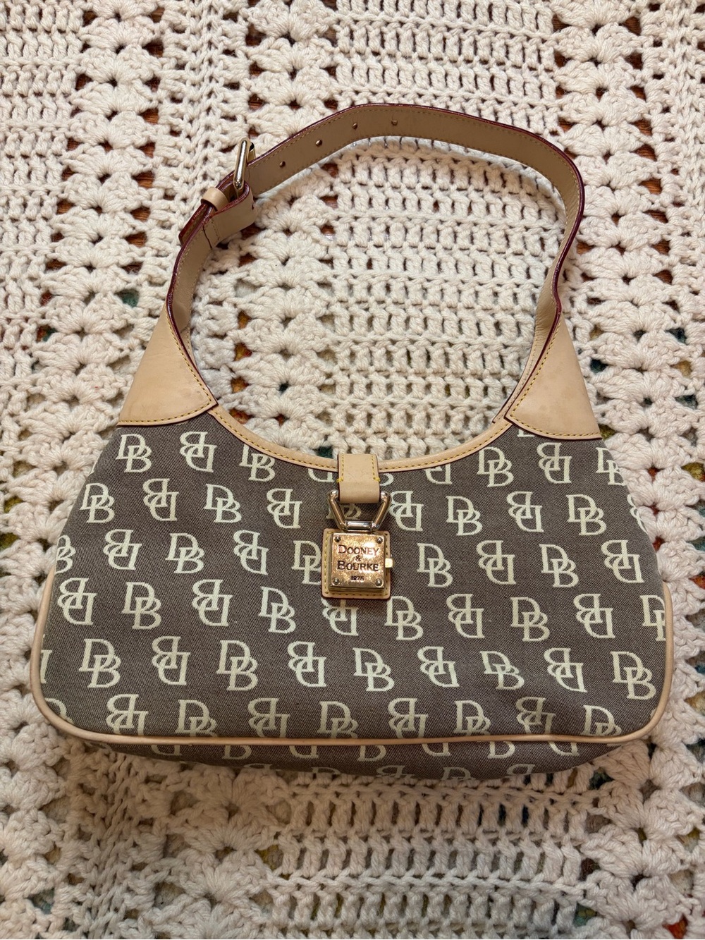 Dooney & Bourke Brown and Tan Monogram Canvas Hobo Bag